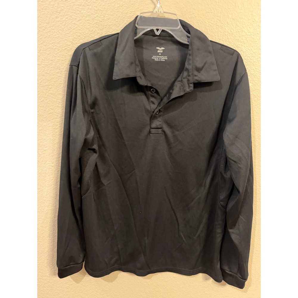 MIER Mens Long Sleeve Polo Shirt Black Size Medium Performance Athletic Casual